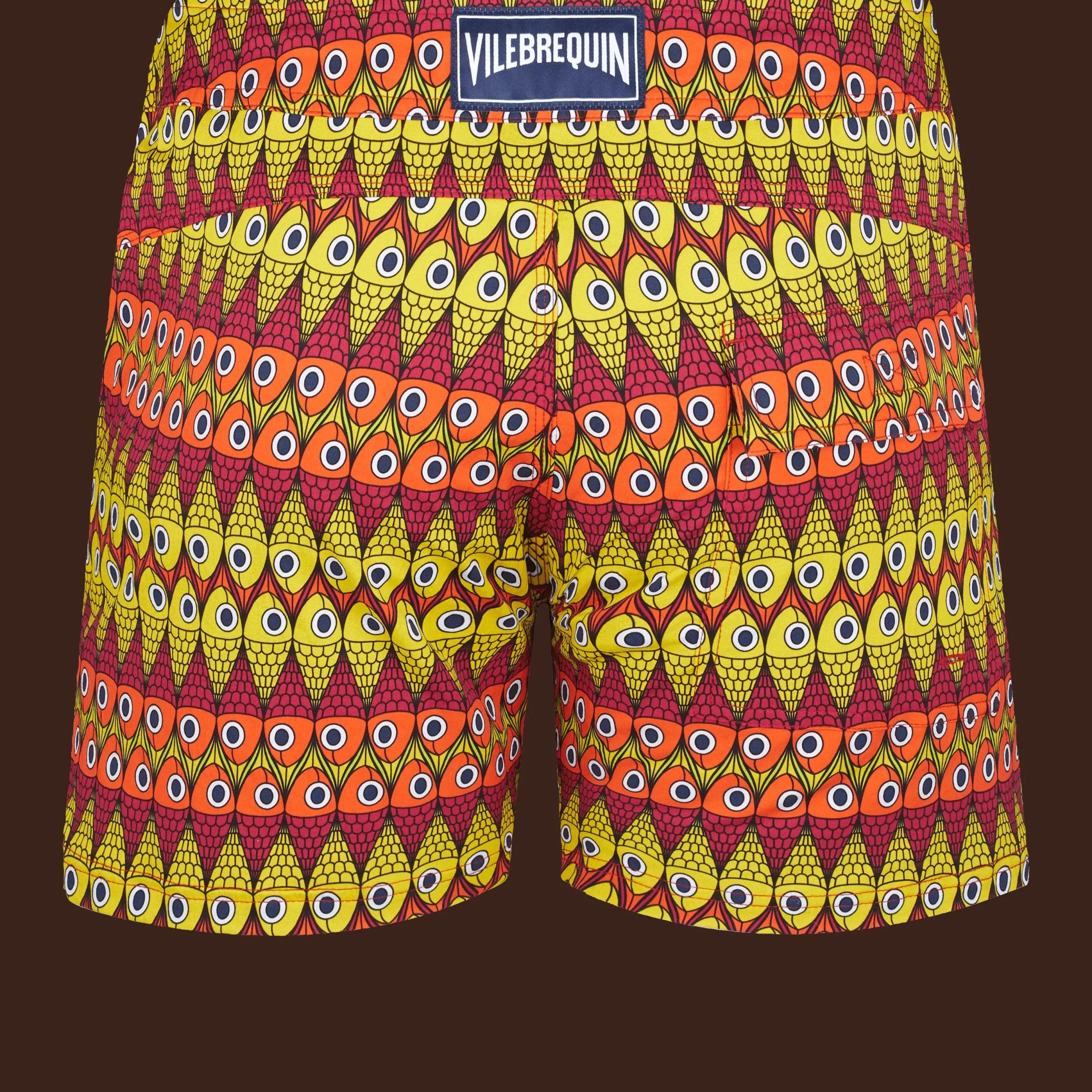 Online Vilebrequin Men Flat Belt Stretch Swim Trunks Fish On Line Burgundy/Red