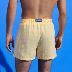Outlet Vilebrequin Men Linen Bermuda Shorts Mineral Dye Genet/Yellow