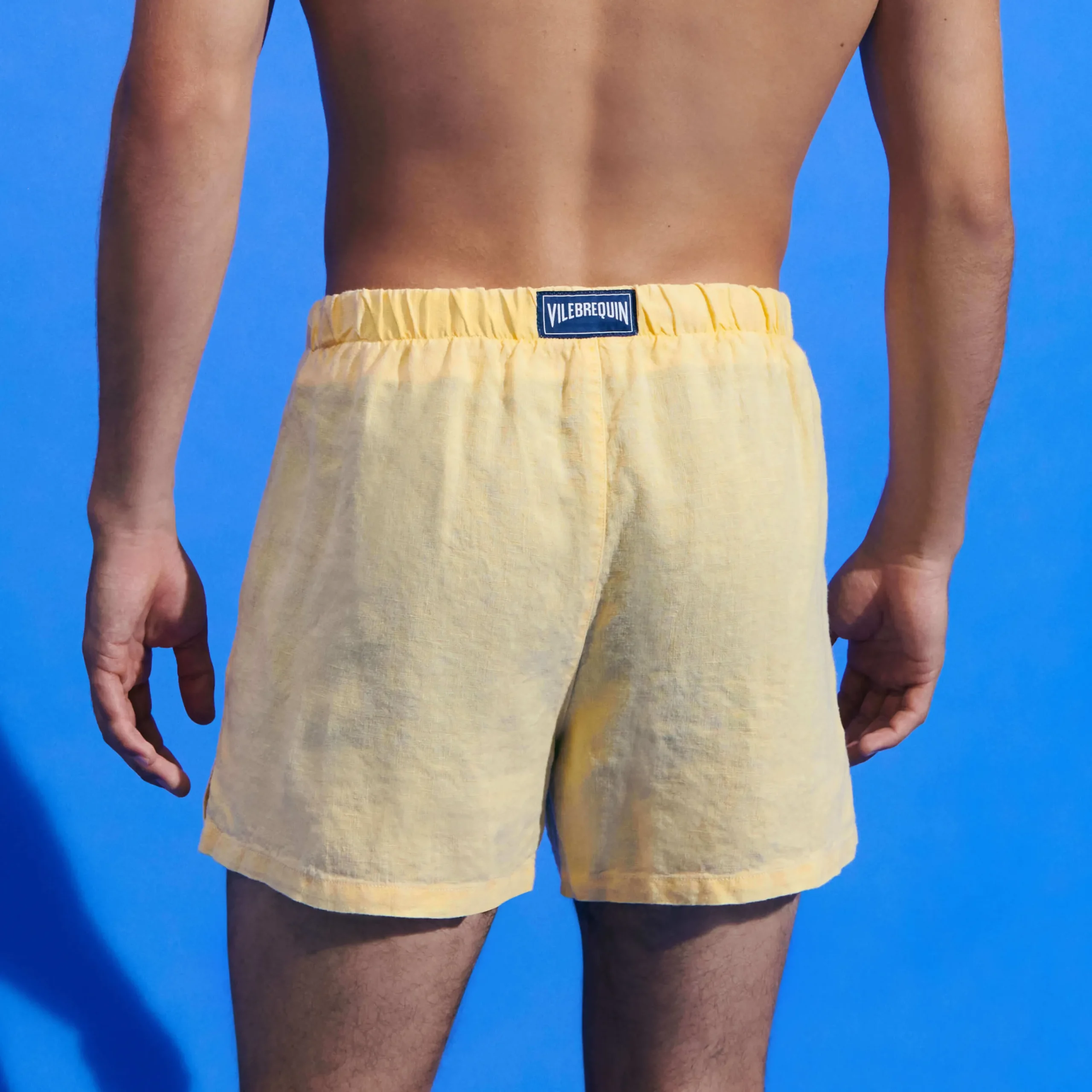 Outlet Vilebrequin Men Linen Bermuda Shorts Mineral Dye Genet/Yellow