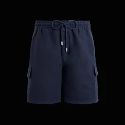 Best Sale Vilebrequin Men Linen Bermuda Shorts Cargo Pockets Navy/Blue