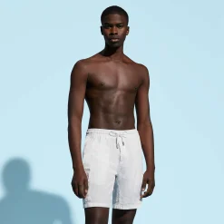 Shop Vilebrequin Men Linen Bermuda Shorts Cargo Pockets White/White