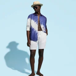 Shop Vilebrequin Men Linen Bermuda Shorts Cargo Pockets White/White