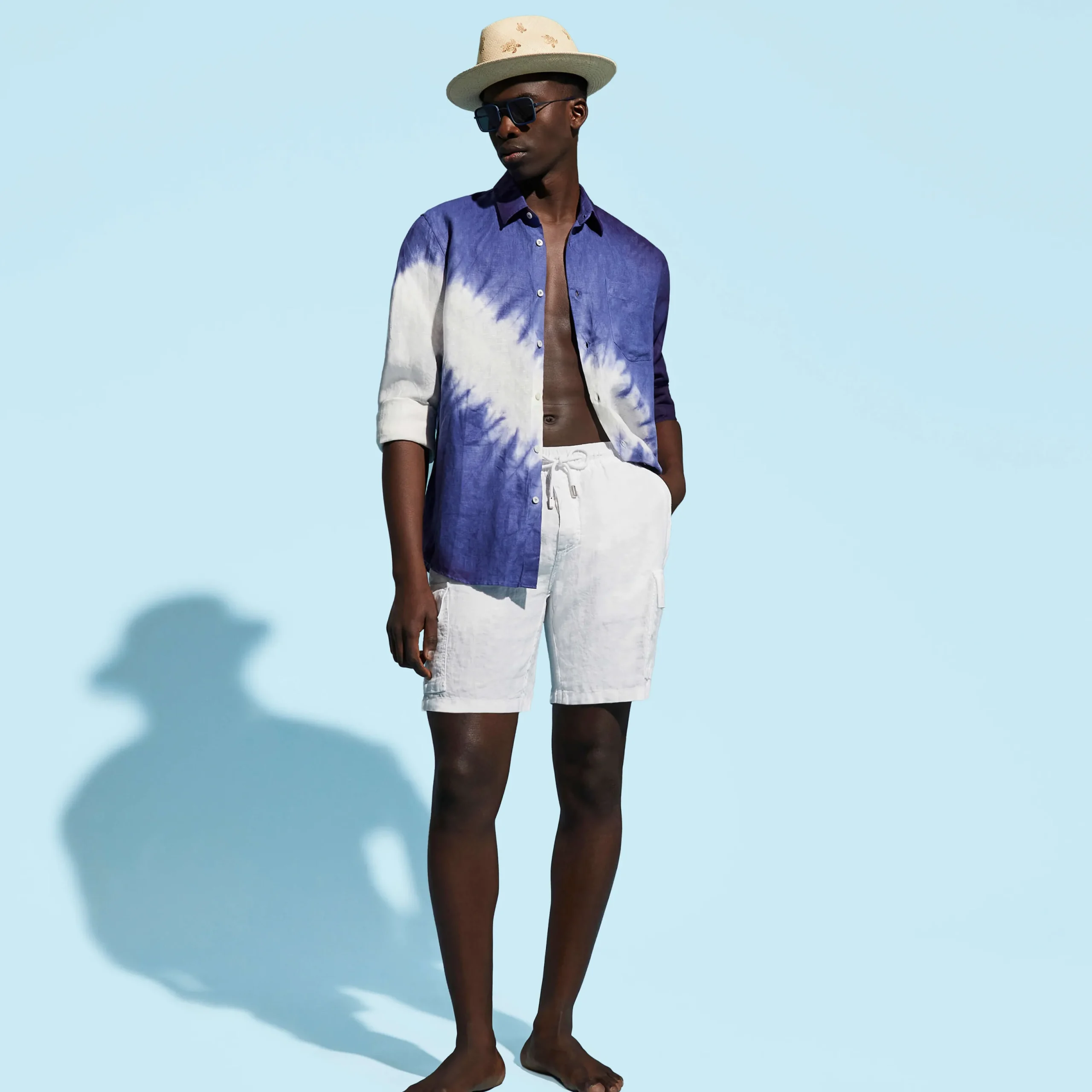Shop Vilebrequin Men Linen Bermuda Shorts Cargo Pockets White/White