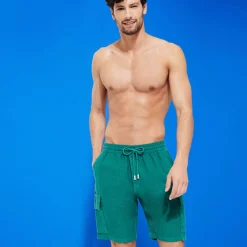 Cheap Vilebrequin Men Linen Bermuda Shorts Cargo Pockets Linden/Green