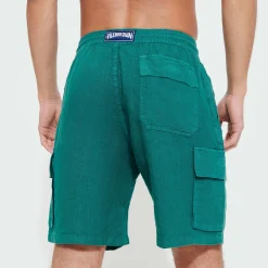 Cheap Vilebrequin Men Linen Bermuda Shorts Cargo Pockets Linden/Green