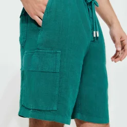 Cheap Vilebrequin Men Linen Bermuda Shorts Cargo Pockets Linden/Green
