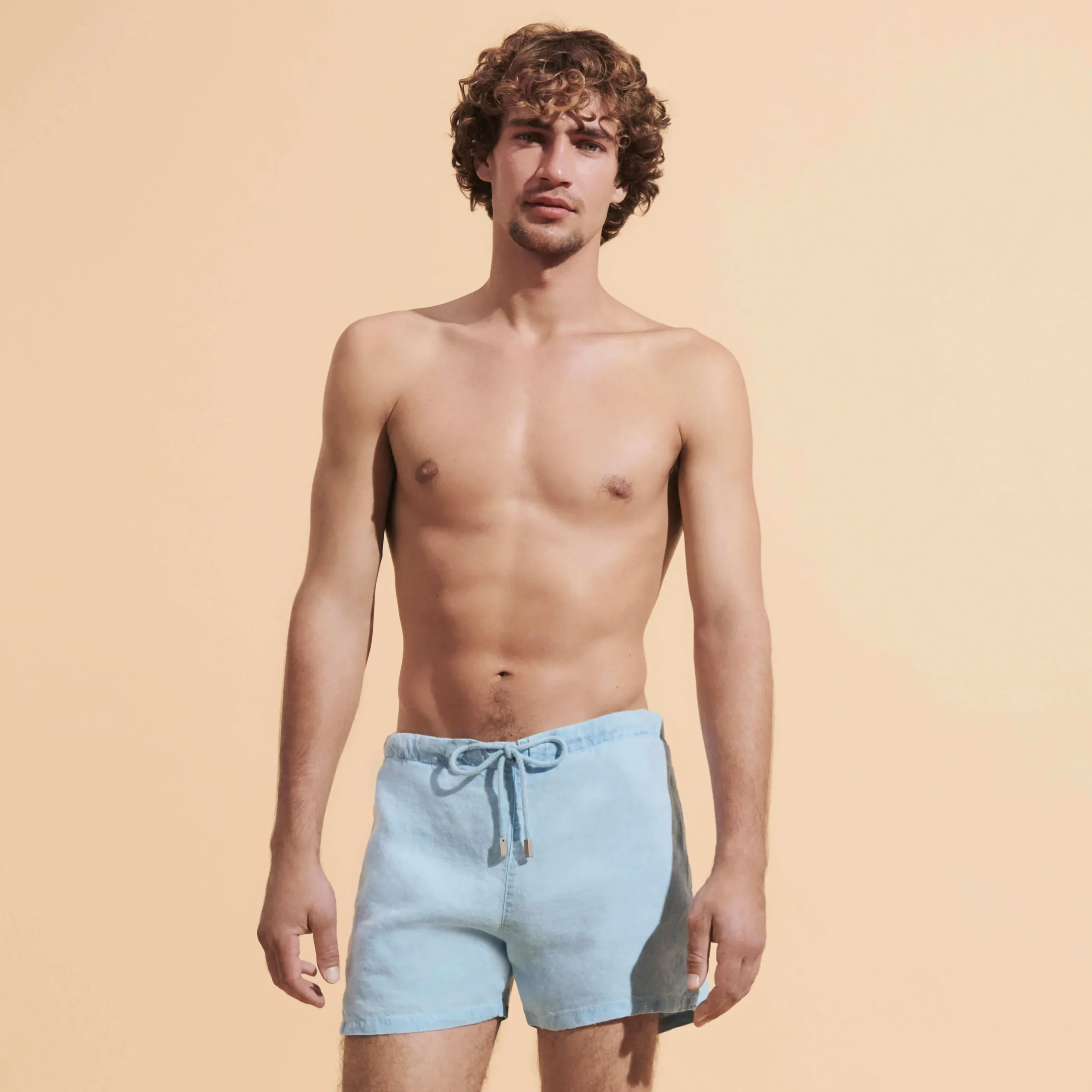 Outlet Vilebrequin Men Linen Bermuda Shorts Mineral Dye Source/Blue