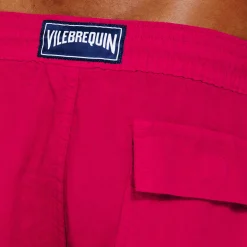 Sale Vilebrequin Men Linen Bermuda Shorts Cargo Pockets Burgundy/Red