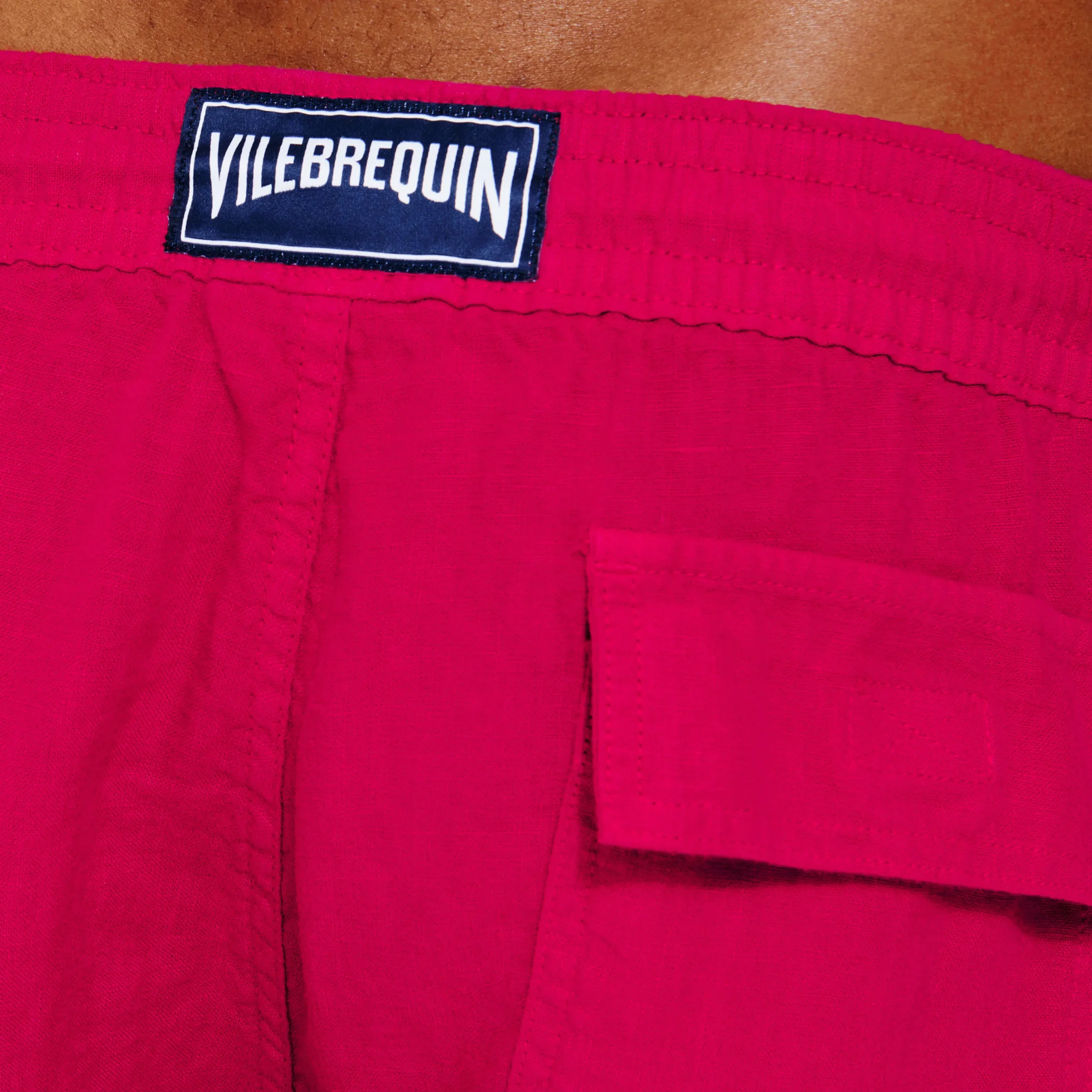 Sale Vilebrequin Men Linen Bermuda Shorts Cargo Pockets Burgundy/Red