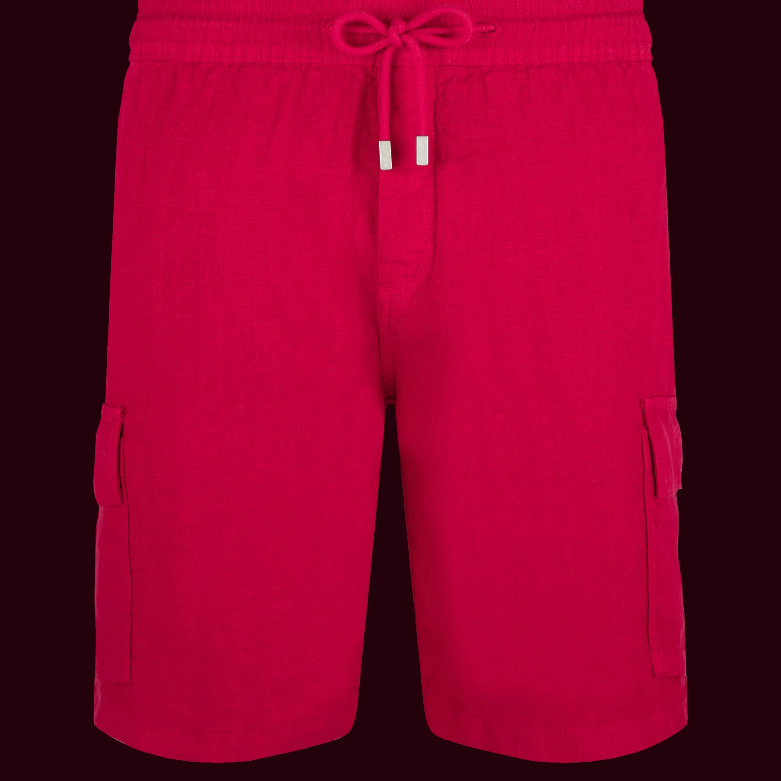 Sale Vilebrequin Men Linen Bermuda Shorts Cargo Pockets Burgundy/Red