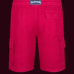 Sale Vilebrequin Men Linen Bermuda Shorts Cargo Pockets Burgundy/Red