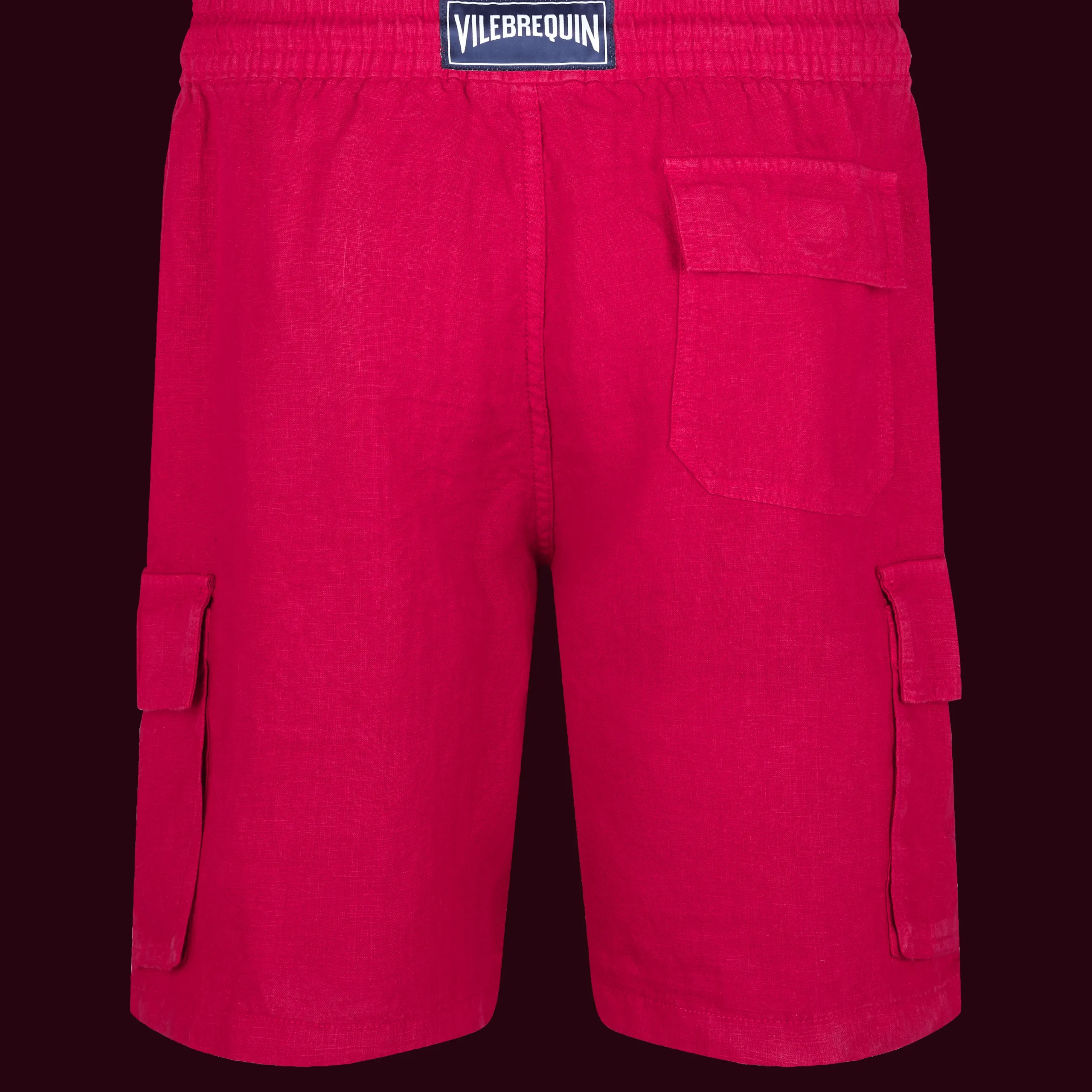 Sale Vilebrequin Men Linen Bermuda Shorts Cargo Pockets Burgundy/Red