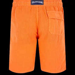 Shop Vilebrequin Men Linen Bermuda Shorts Cargo Pockets Guava/Orange
