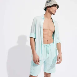 Online Vilebrequin Men Linen Bermuda Shorts Cargo Pockets Thalassa/Blue