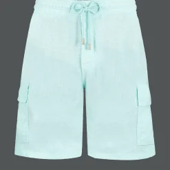 Online Vilebrequin Men Linen Bermuda Shorts Cargo Pockets Thalassa/Blue