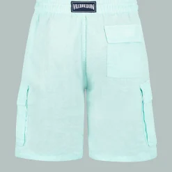Online Vilebrequin Men Linen Bermuda Shorts Cargo Pockets Thalassa/Blue