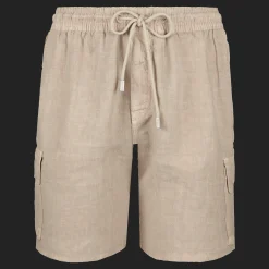 Outlet Vilebrequin Men Linen Bermuda Shorts Cargo Pockets Safari/Beige