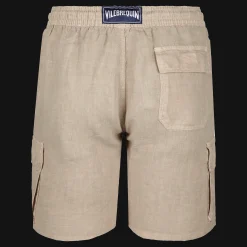 Outlet Vilebrequin Men Linen Bermuda Shorts Cargo Pockets Safari/Beige