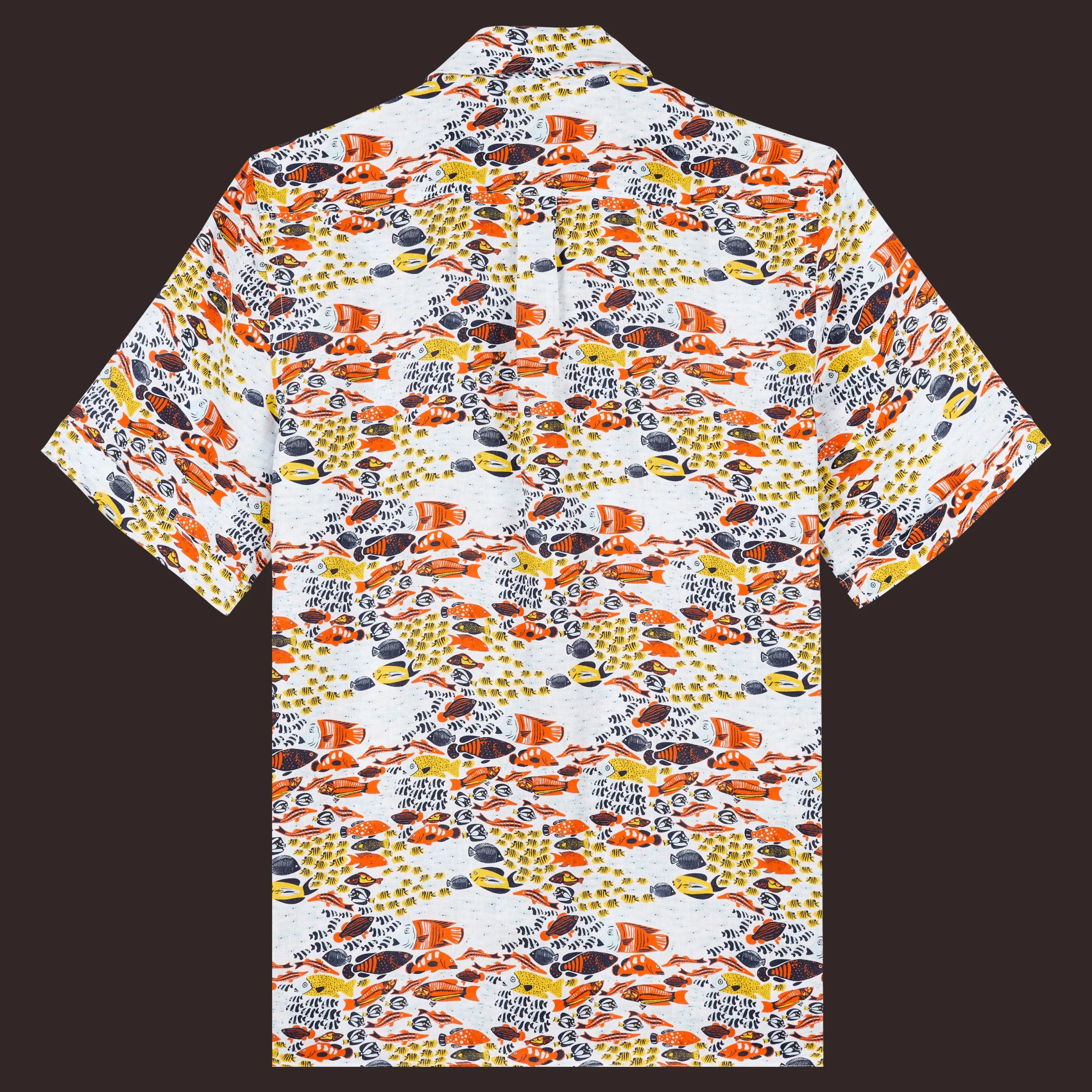 Sale Vilebrequin Men Linen Bowling Shirt Fish Family White/White