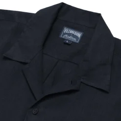 Hot Vilebrequin Men Linen Bowling Shirt In Solid Navy - X Malbon Navy/Blue