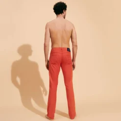 Best Sale Vilebrequin Men Linen Jeans Drill 5-Pockets Solid Tomato/Red