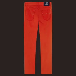 Best Sale Vilebrequin Men Linen Jeans Drill 5-Pockets Solid Tomato/Red
