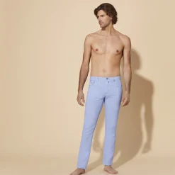 Sale Vilebrequin Men Linen Jeans Drill 5-Pockets Solid Divine/Blue
