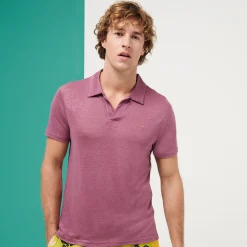 Cheap Vilebrequin Men Linen Jersey Polo Shirt Solid Murasaki/Purple