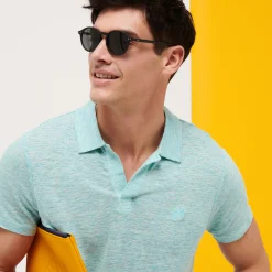 Sale Vilebrequin Men Linen Jersey Polo Shirt Solid Lazuli Blue Heather/Blue