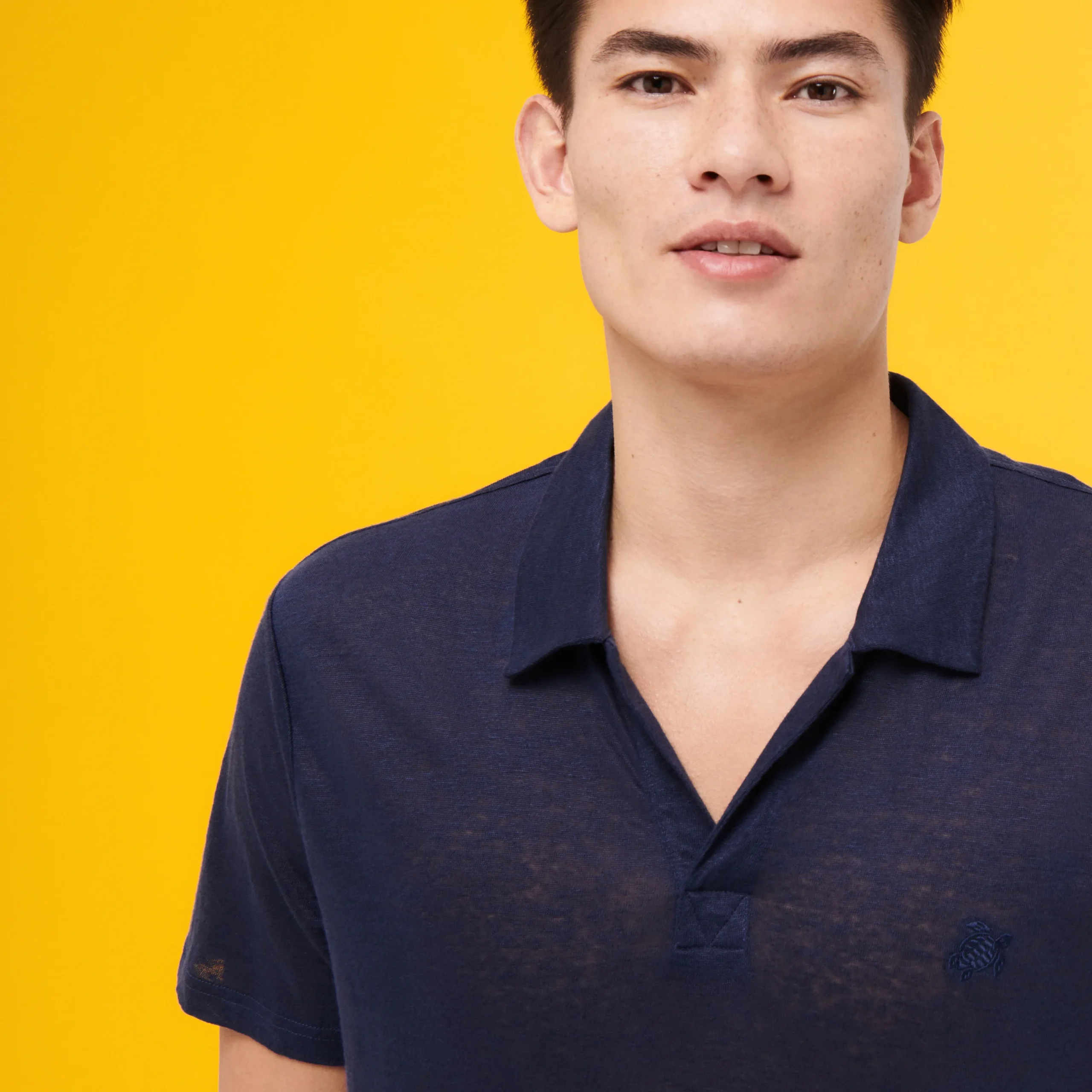 Shop Vilebrequin Men Linen Jersey Polo Shirt Solid Navy/Blue