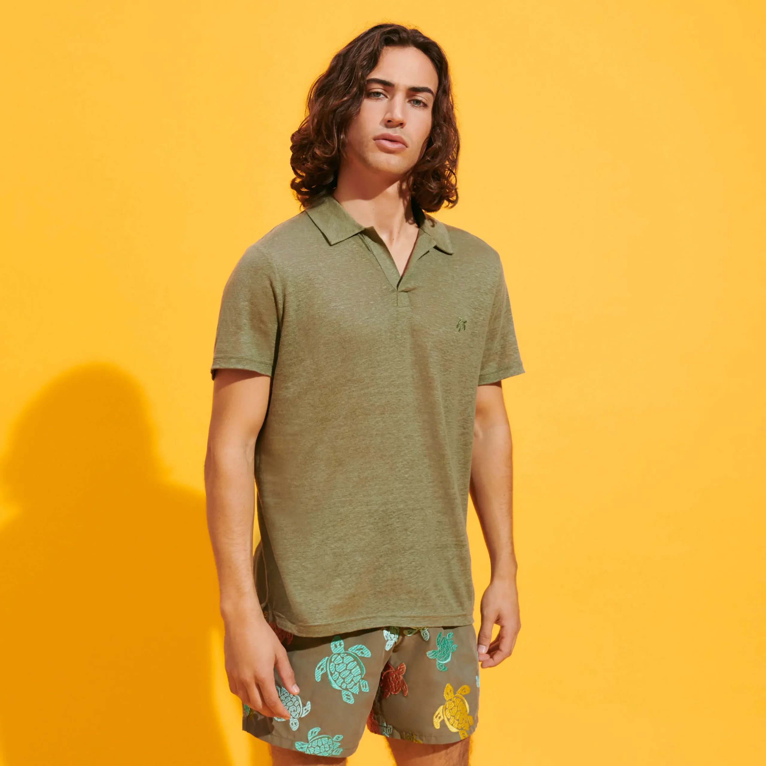 Shop Vilebrequin Men Linen Jersey Polo Shirt Solid Olivier/Green