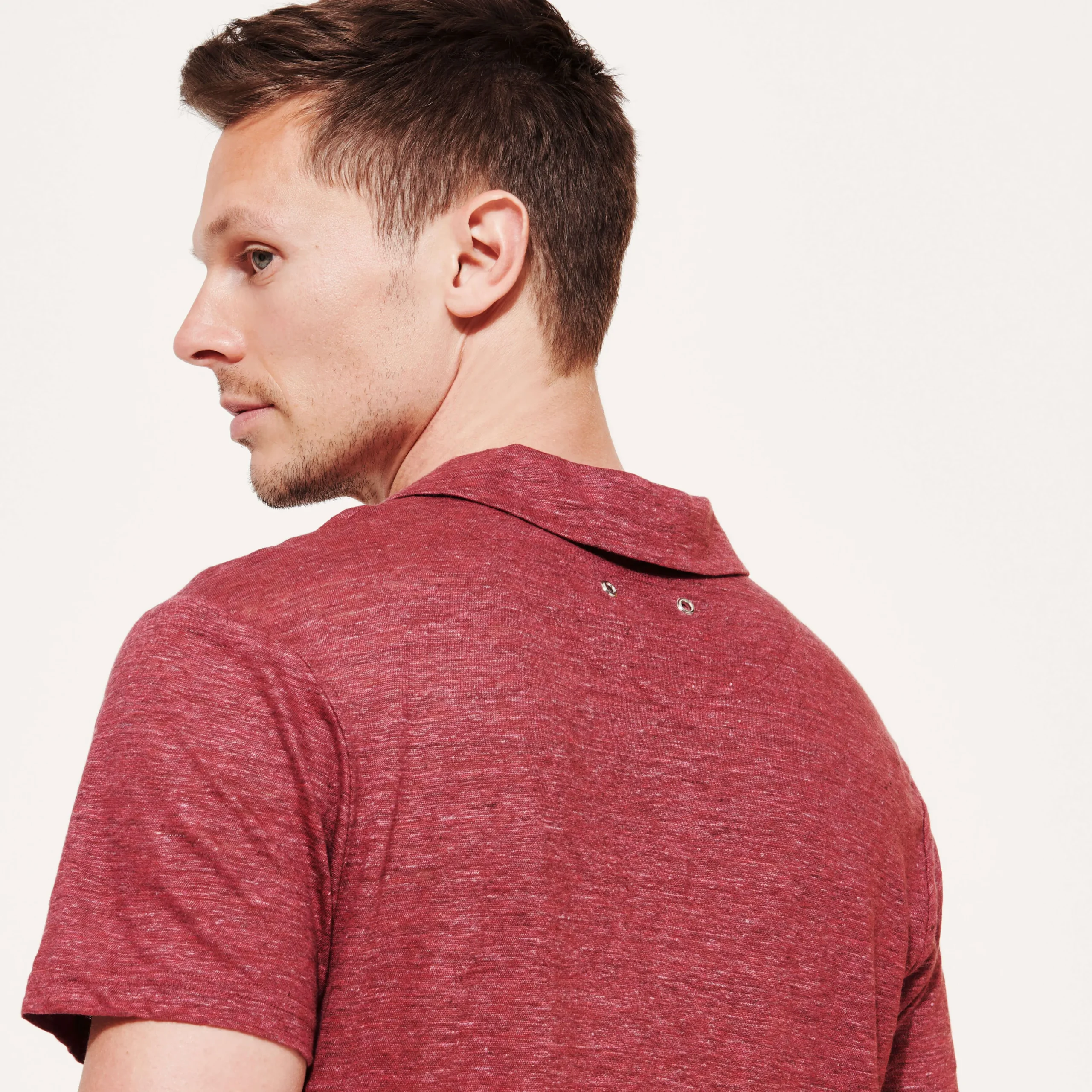 Hot Vilebrequin Men Linen Jersey Polo Shirt Solid Heather Burgundy/Red