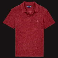 Hot Vilebrequin Men Linen Jersey Polo Shirt Solid Heather Burgundy/Red