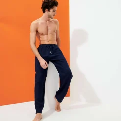 Cheap Vilebrequin Men Linen Pants Solid Navy/Blue