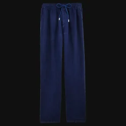 Cheap Vilebrequin Men Linen Pants Solid Navy/Blue