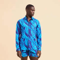 Best Sale Vilebrequin Men Linen Shirt Les Draps Froisses Neptune Blue/Blue