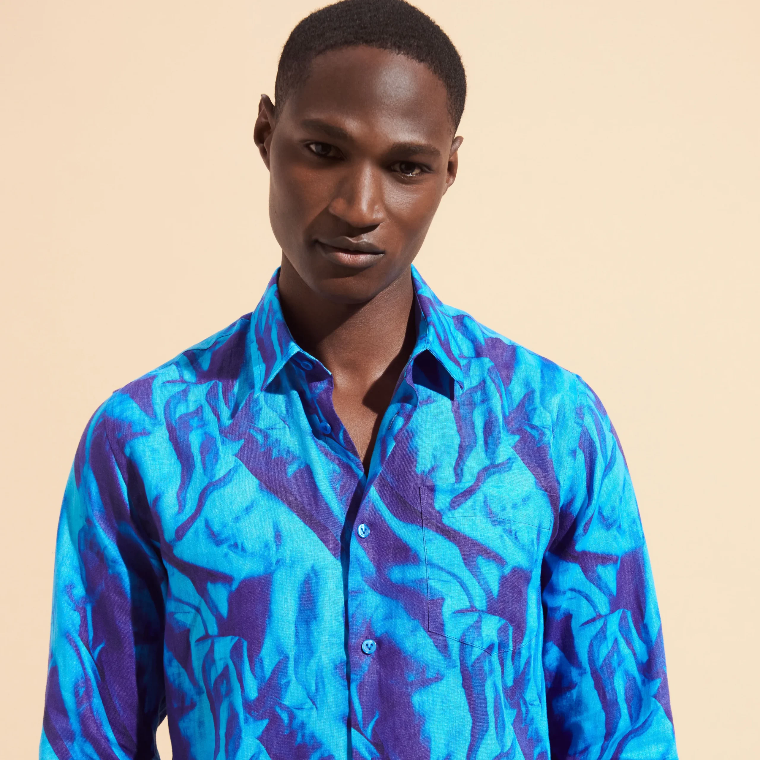 Best Sale Vilebrequin Men Linen Shirt Les Draps Froisses Neptune Blue/Blue