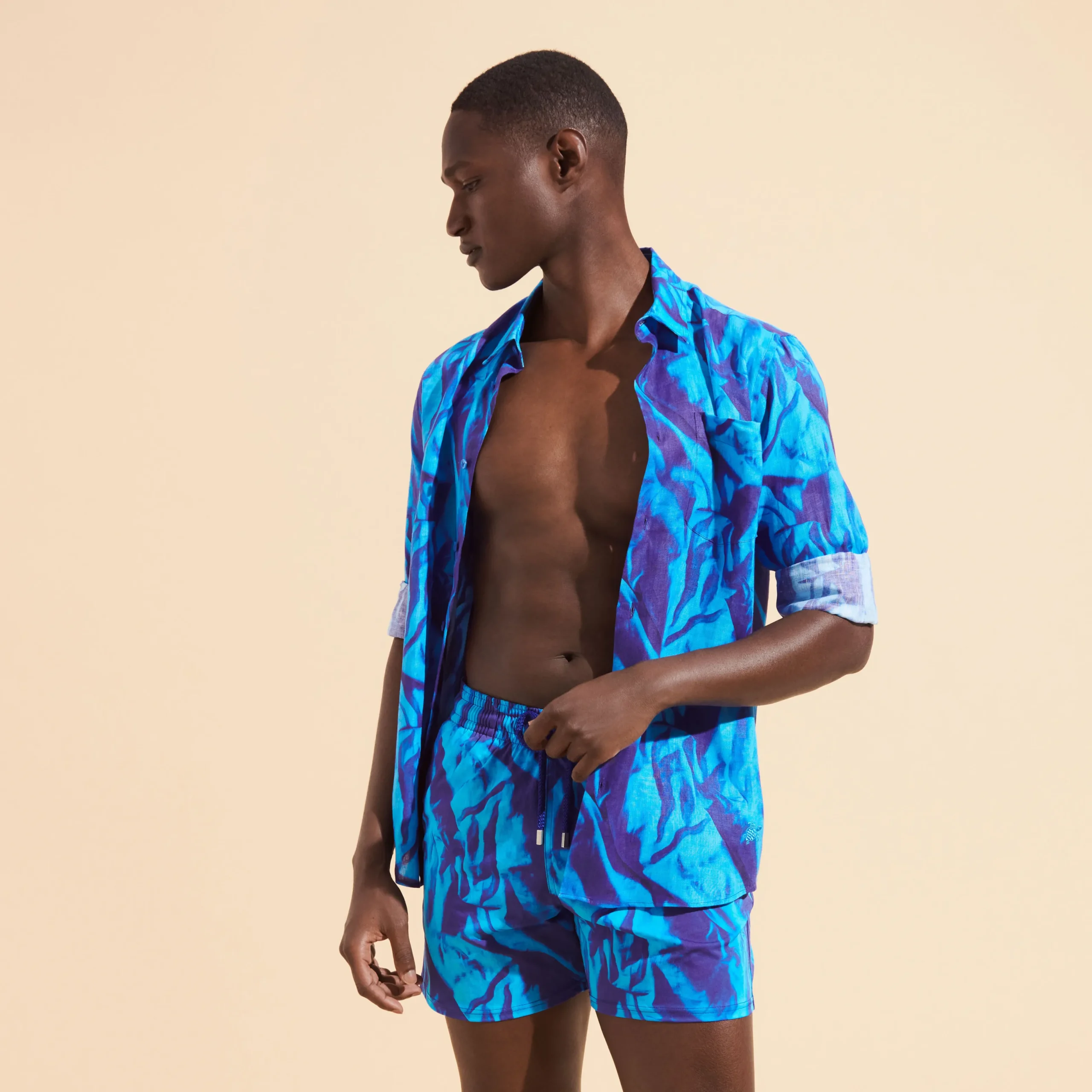 Best Sale Vilebrequin Men Linen Shirt Les Draps Froisses Neptune Blue/Blue