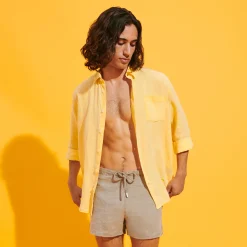 Outlet Vilebrequin Men Linen Shirt Solid Genet/Yellow