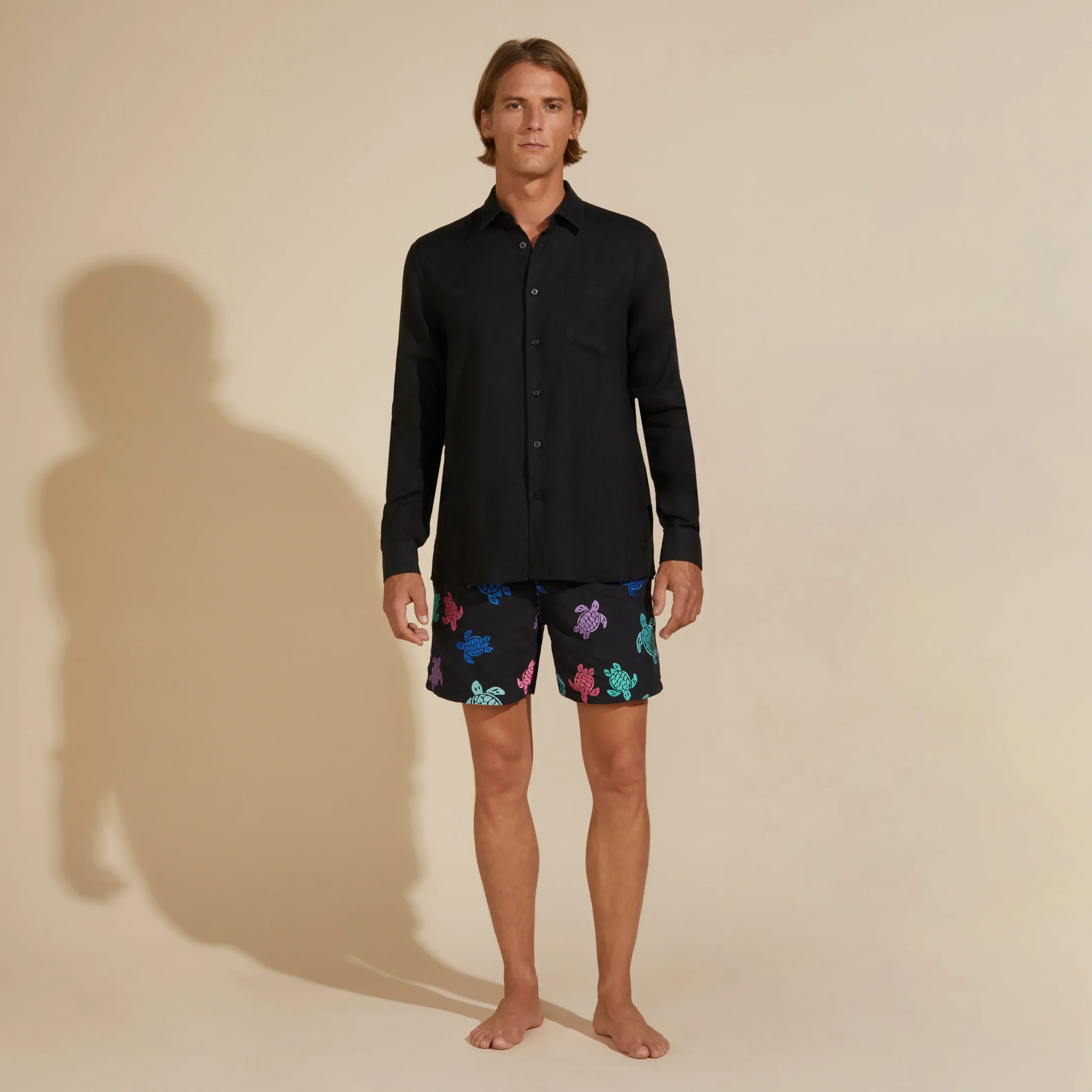 Outlet Vilebrequin Men Linen Shirt Solid Black/Black