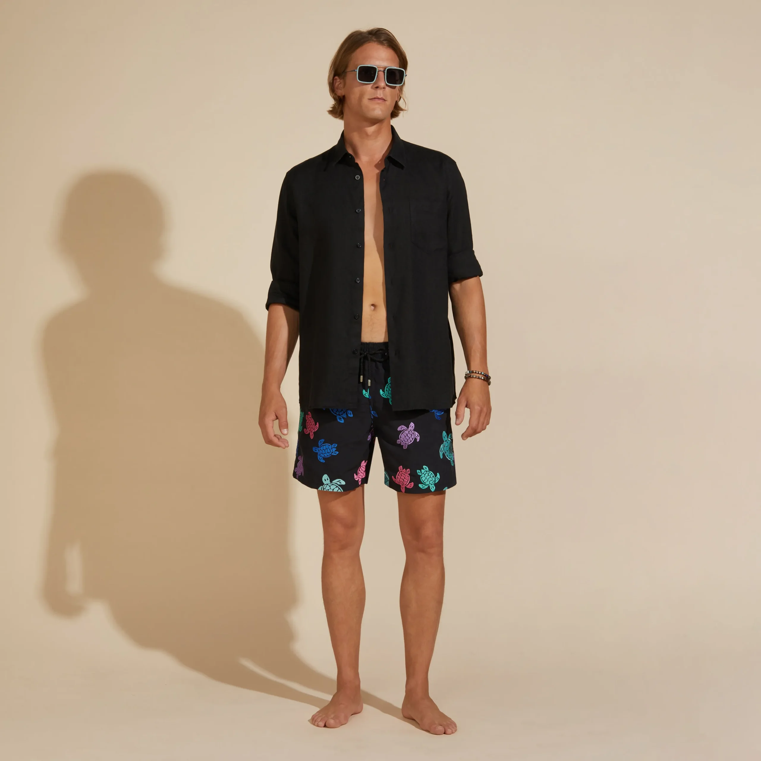Outlet Vilebrequin Men Linen Shirt Solid Black/Black