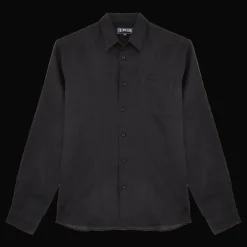 Outlet Vilebrequin Men Linen Shirt Solid Black/Black