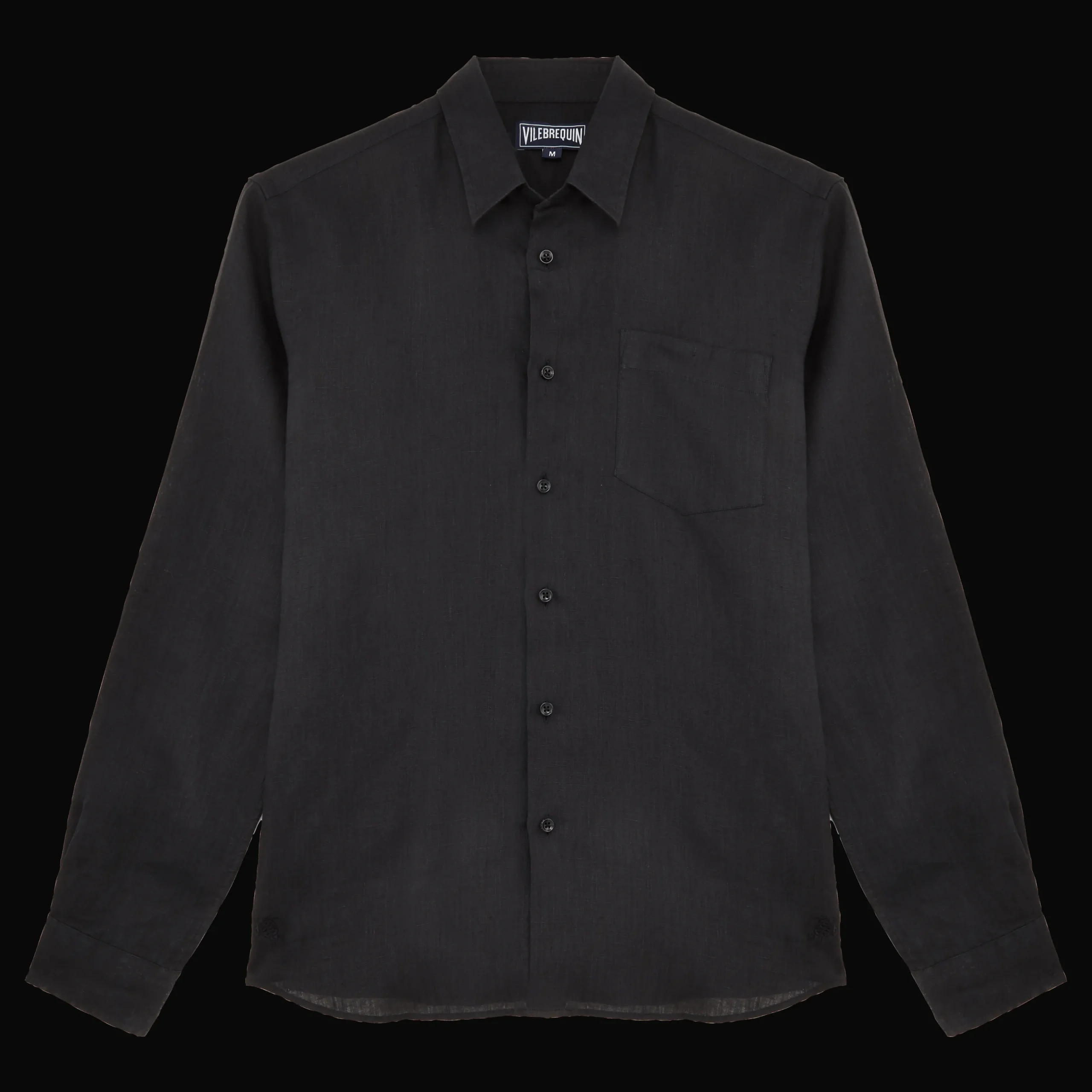 Outlet Vilebrequin Men Linen Shirt Solid Black/Black