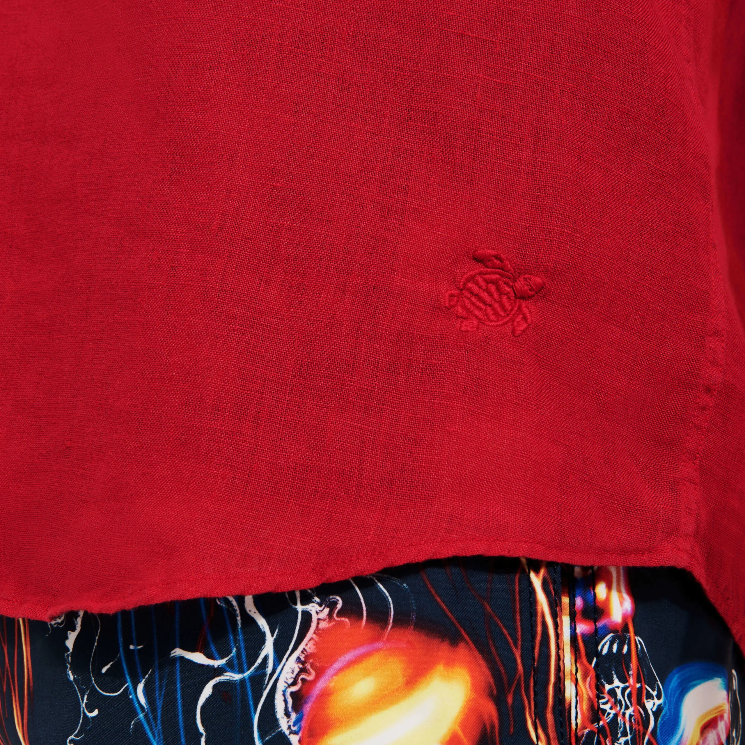 Online Vilebrequin Men Linen Shirt Solid Burgundy/Red