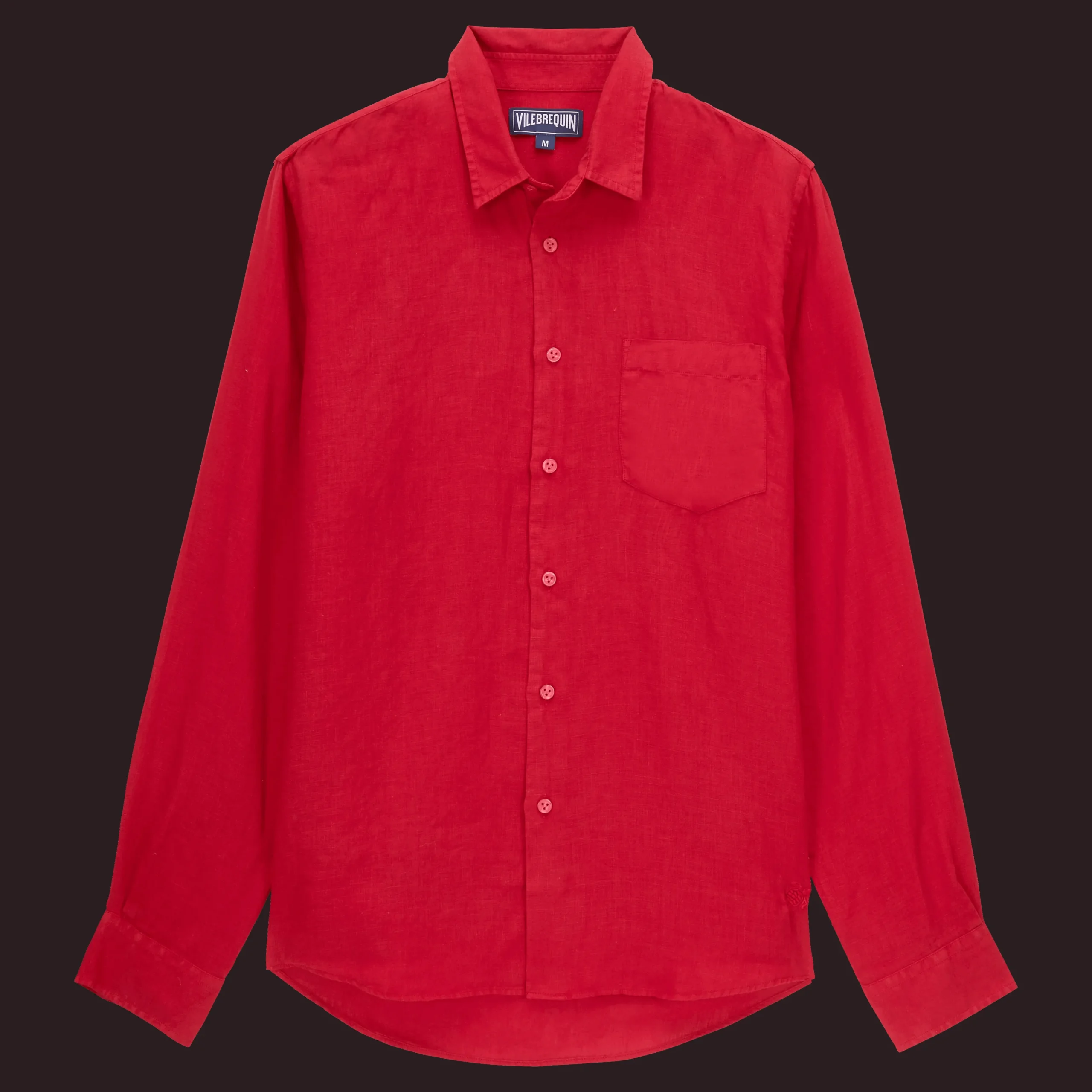 Online Vilebrequin Men Linen Shirt Solid Burgundy/Red