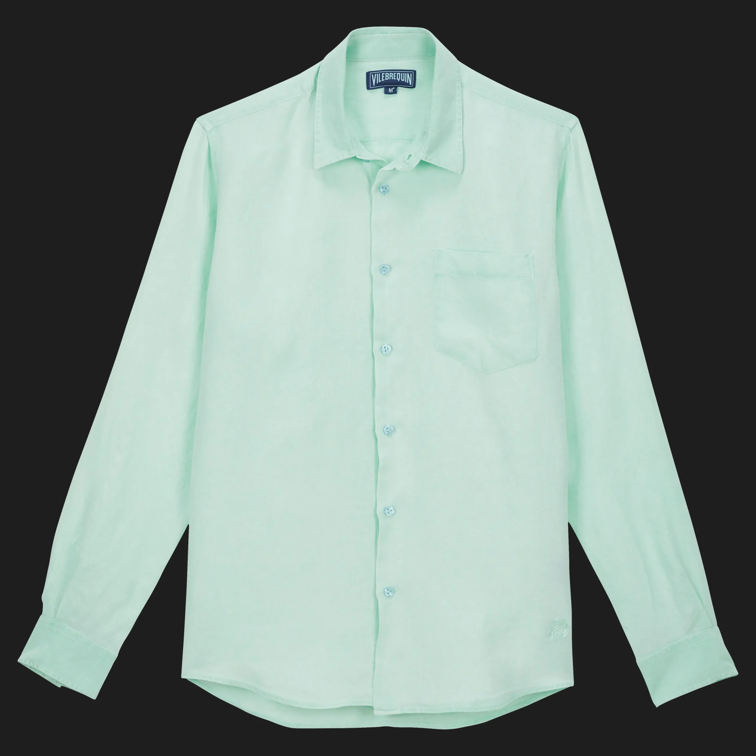 Shop Vilebrequin Men Linen Shirt Solid Water Green/Green