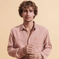 Sale Vilebrequin Men Linen Shirt Solid Pottery/Orange