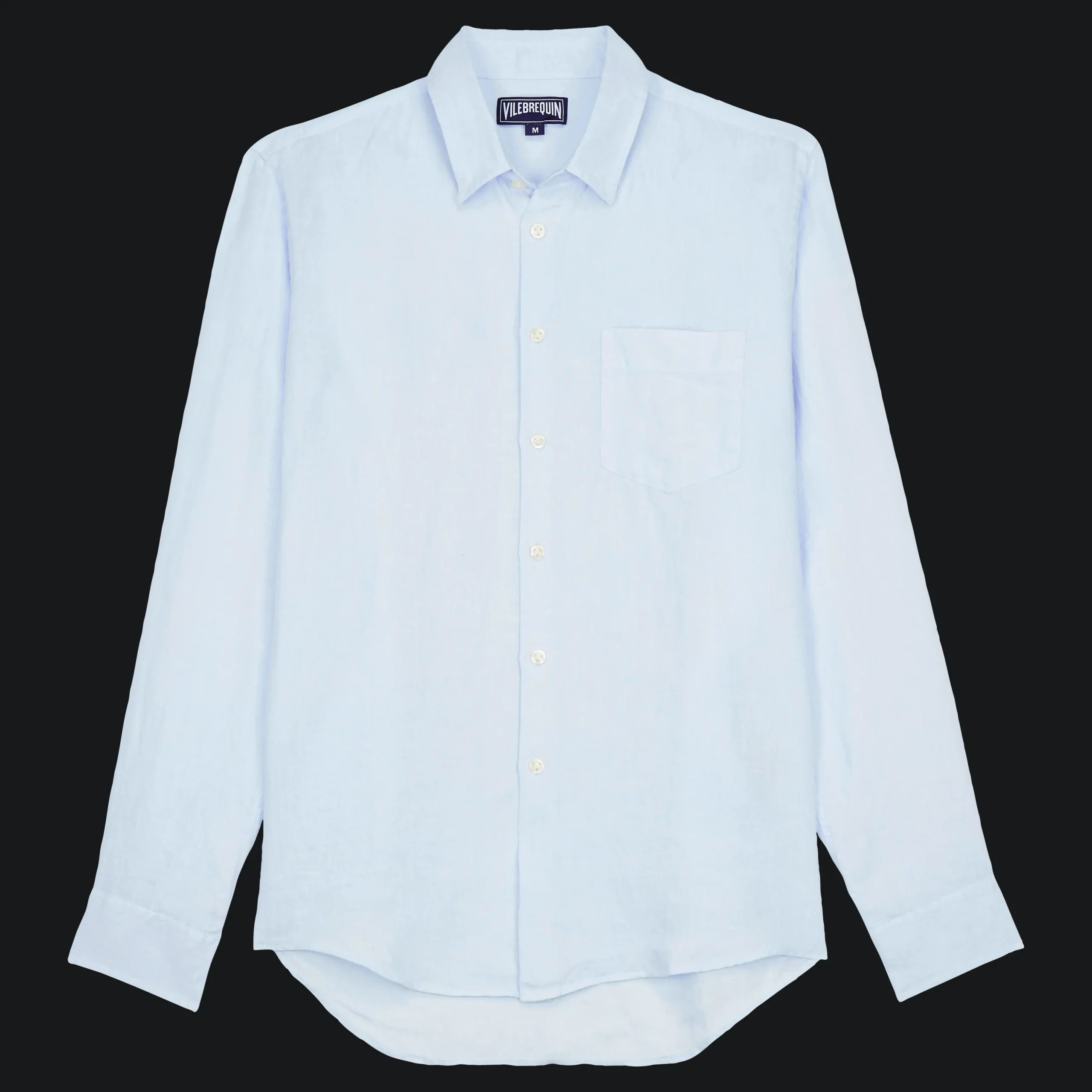 Fashion Vilebrequin Men Linen Shirt Solid Sky Blue/Blue