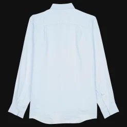 Fashion Vilebrequin Men Linen Shirt Solid Sky Blue/Blue