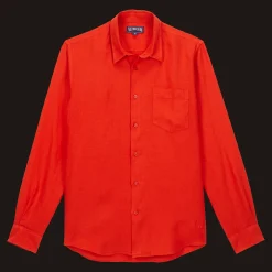 Flash Sale Vilebrequin Men Linen Shirt Solid Poppy Red/Red
